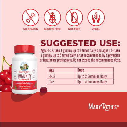 Mary Ruth's 5-1 Immunity Gummies with Elderberry for Kids & Adults – Cherry | Pectin Based | Vegan | 90 Count