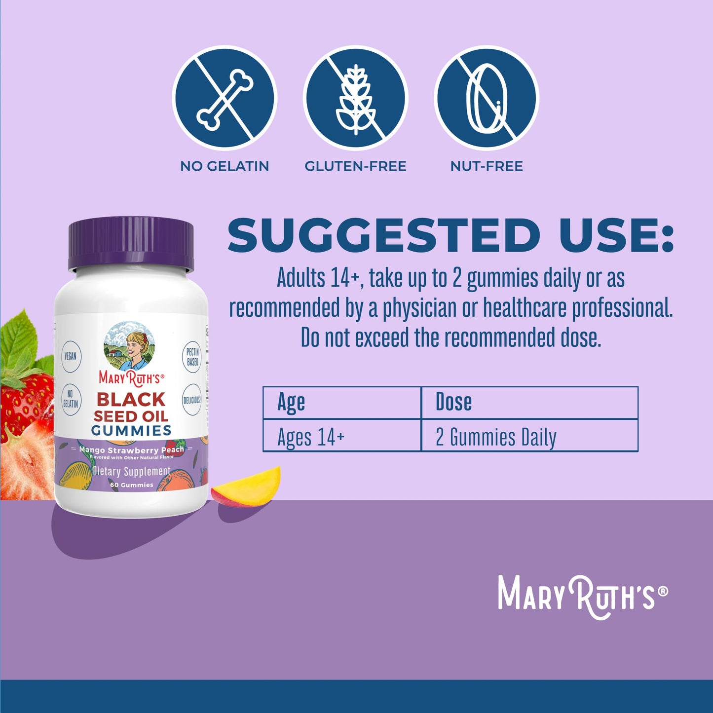 MaryRuth Organics Black Seed Oil Gummies – Vegan Immune & Heart Health (60 Gummies)