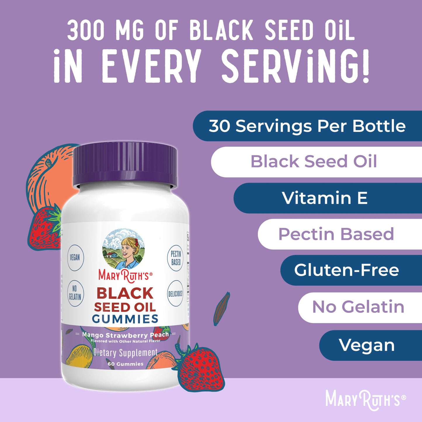MaryRuth Organics Black Seed Oil Gummies – Vegan Immune & Heart Health (60 Gummies)