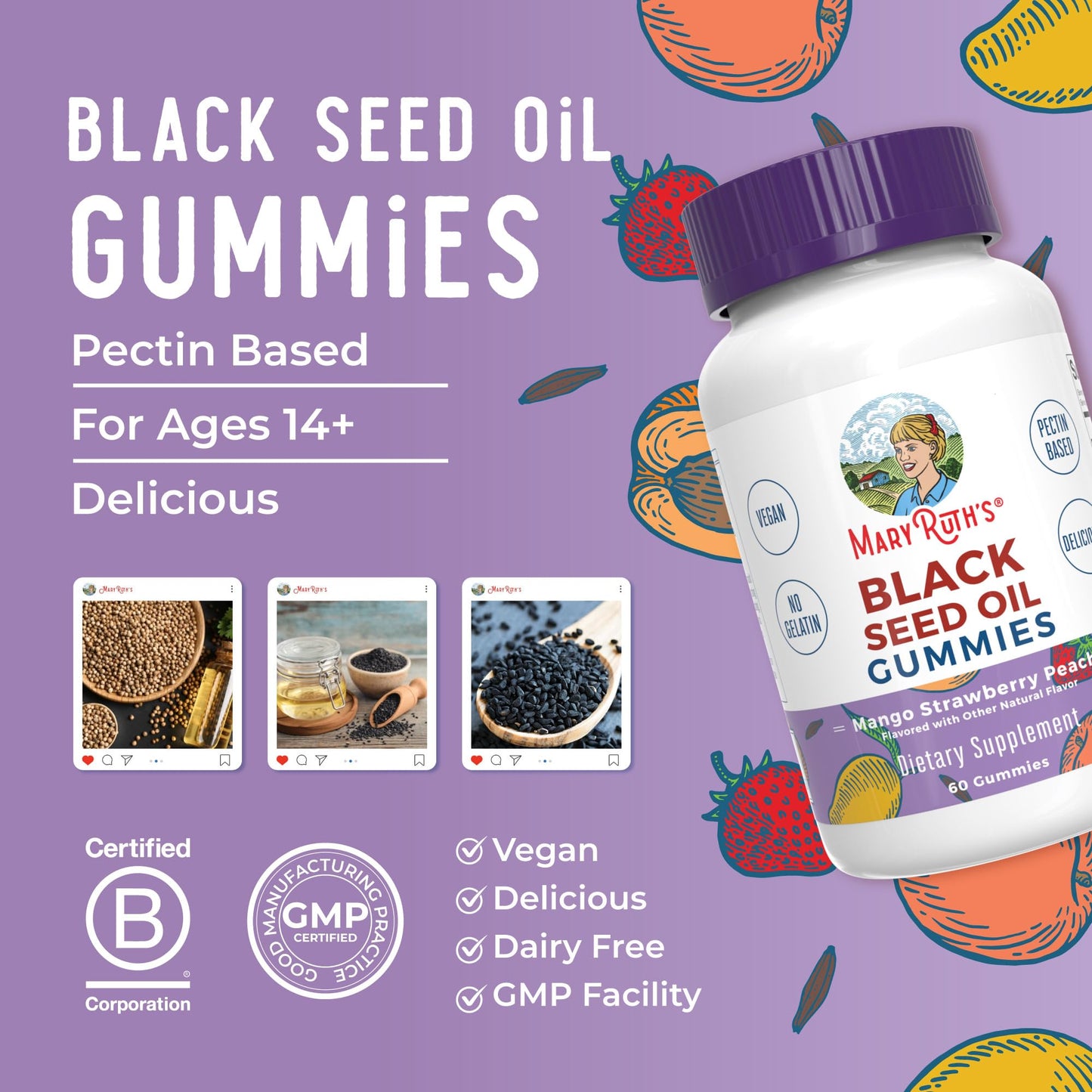 MaryRuth Organics Black Seed Oil Gummies – Vegan Immune & Heart Health (60 Gummies)