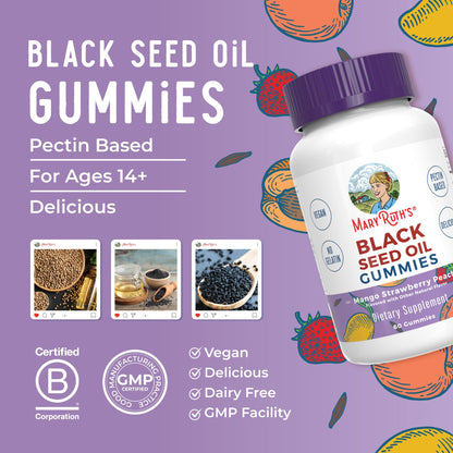 MaryRuth Organics Black Seed Oil Gummies – Vegan Immune & Heart Health (60 Gummies)