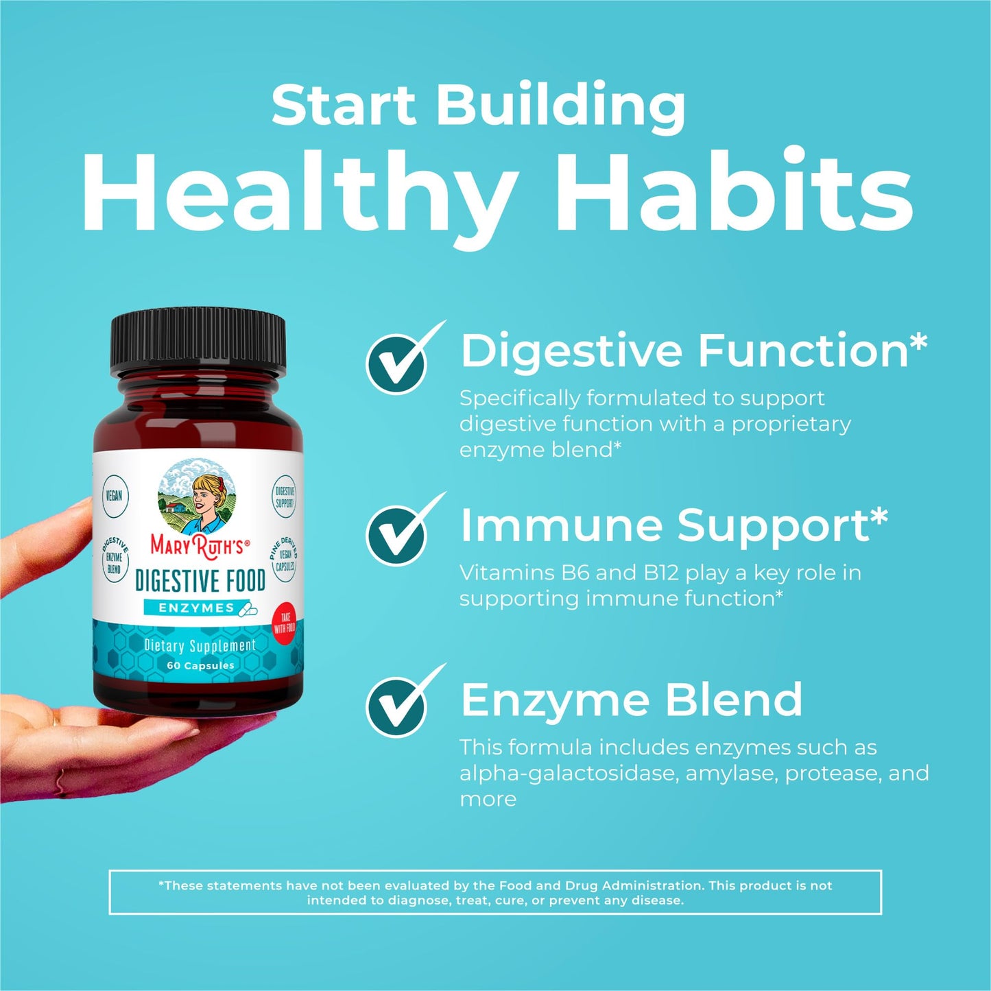 MaryRuth Organics Digestive Enzymes – Up to 2 Months, Over 12 Enzymes, Vegan Digestive Health