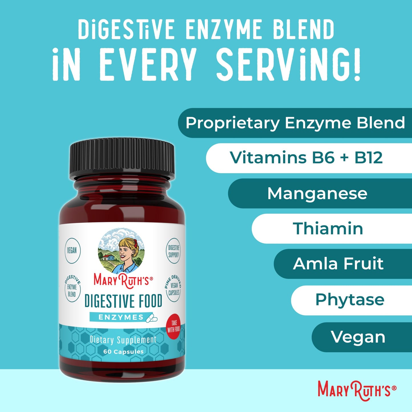 MaryRuth Organics Digestive Enzymes – Up to 2 Months, Over 12 Enzymes, Vegan Digestive Health