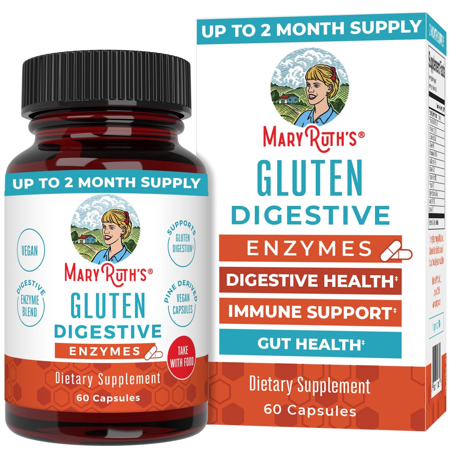 MaryRuth Organics Gluten Enzymes Capsules | Gluten Digestion & Gut Health | Vegan, Gluten Free | 60 Count