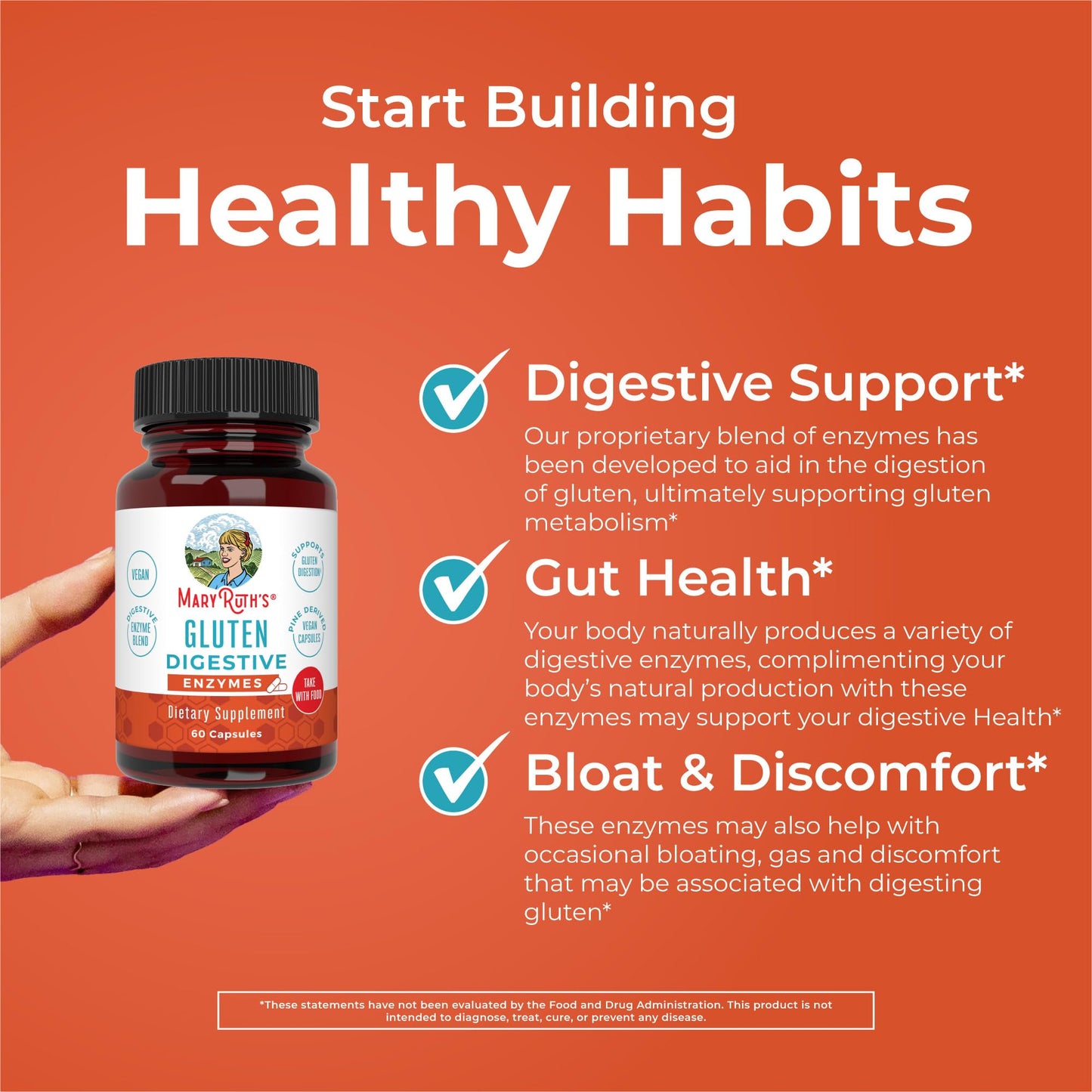 MaryRuth Organics Gluten Enzymes Capsules | Gluten Digestion & Gut Health | Vegan, Gluten Free | 60 Count