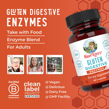 MaryRuth Organics Gluten Enzymes Capsules | Gluten Digestion & Gut Health | Vegan, Gluten Free | 60 Count