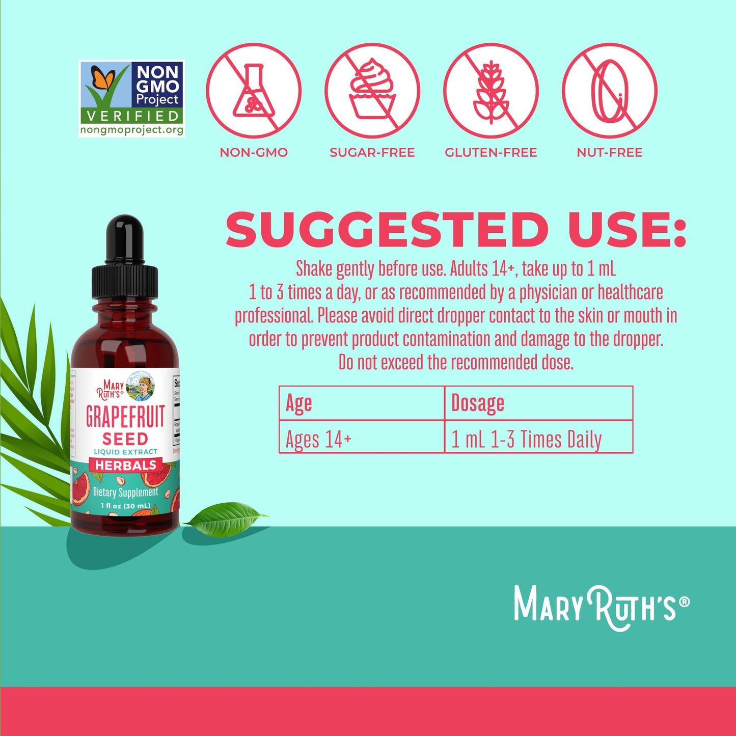 MaryRuth Organics Grapefruit Seed Extract Drops | Peel & Seed, Sugar Free, 1 oz