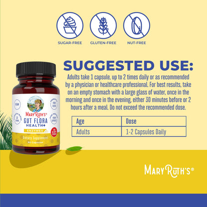MaryRuth Organics Gut Flora Health+ Enzymes | 60 Capsules | Probiotic Digestive Enzymes