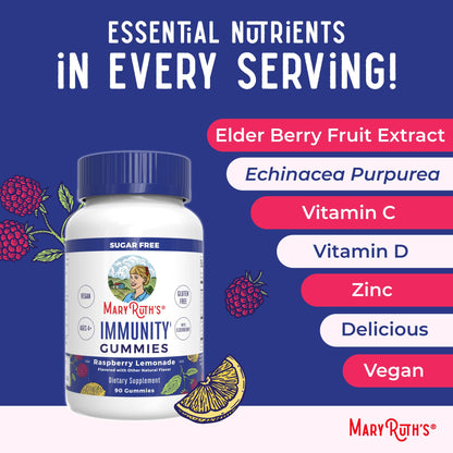 MaryRuth Organics Sugar Free Immunity Gummies – Elderberry, Vitamin C & Zinc | Vegan & Non-GMO | 90ct