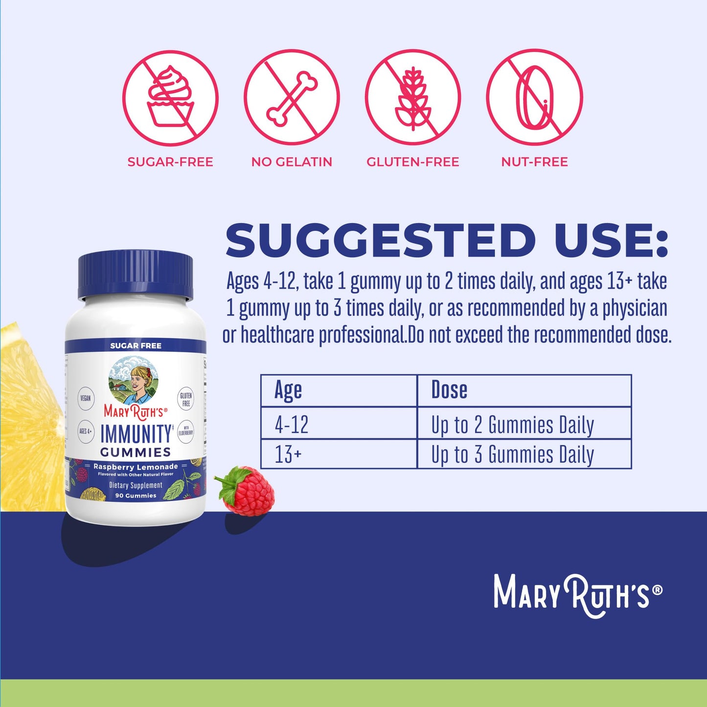 MaryRuth Organics Sugar Free Immunity Gummies – Elderberry, Vitamin C & Zinc | Vegan & Non-GMO | 90ct