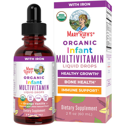 MaryRuth Organics Infant Multivitamin with Iron – USDA Organic Liquid Drops (6-12 Months) | 2 Fl Oz