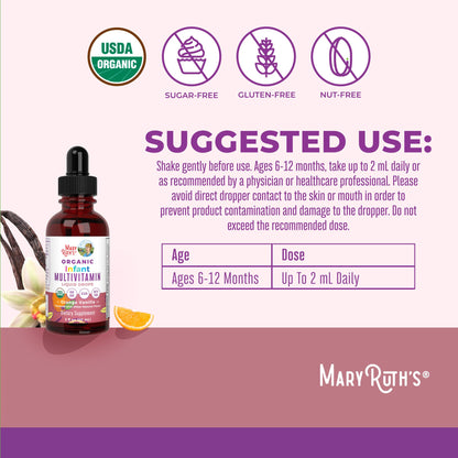 MaryRuth Organics Infant Multivitamin with Iron – USDA Organic Liquid Drops (6-12 Months) | 2 Fl Oz