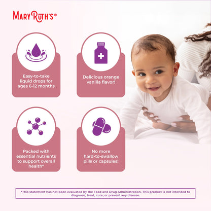 MaryRuth Organics Infant Multivitamin with Iron – USDA Organic Liquid Drops (6-12 Months) | 2 Fl Oz