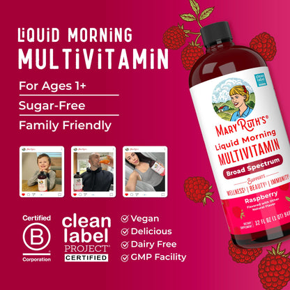 MaryRuth Organics Liquid Morning Multivitamin for Women, Men & Kids — Vegan, Non-GMO, Gluten Free | 32 Servings