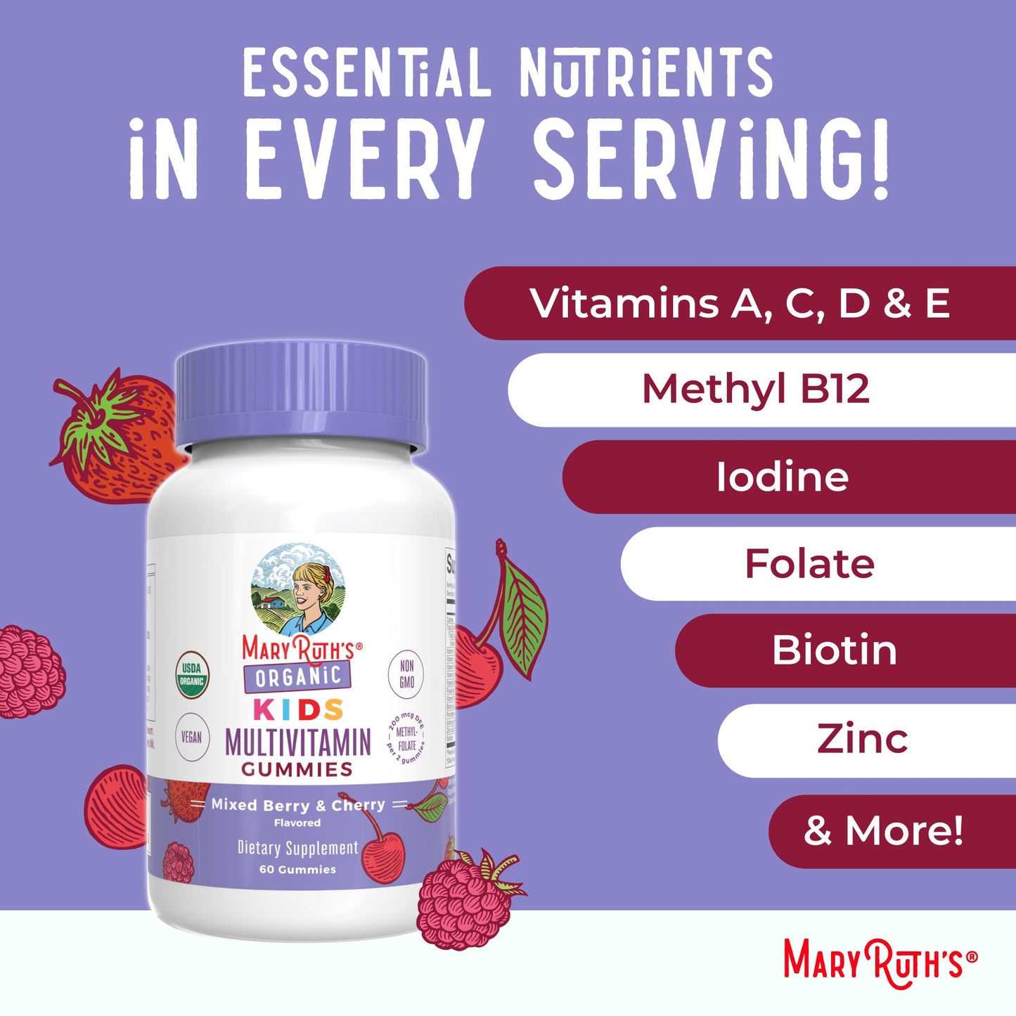 MaryRuth Organics Kids Multivitamin Gummies | 60 Count | Vegan | For Ages 4+ | 2 Gummies Daily