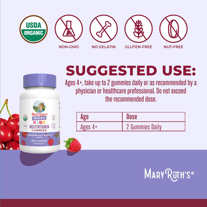 MaryRuth Organics Kids Multivitamin Gummies | 60 Count | Vegan | For Ages 4+ | 2 Gummies Daily