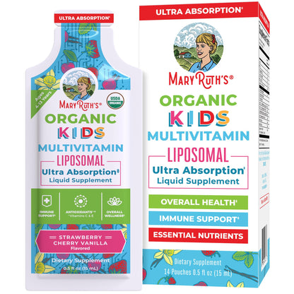 MaryRuth Organics Multivitamin for Kids | Sugar Free | Liquid Vitamins | Immune Support Supplement | Cognitive Health & Overall Wellness | USDA Organic | Vegan | Non-GMO | 14 Servings