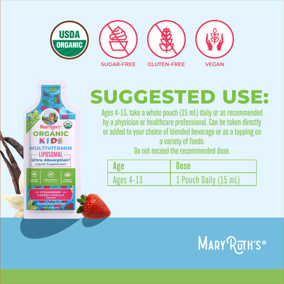 MaryRuth Organics Multivitamin for Kids | Sugar Free | Liquid Vitamins | Immune Support Supplement | Cognitive Health & Overall Wellness | USDA Organic | Vegan | Non-GMO | 14 Servings