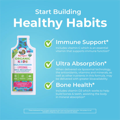 MaryRuth Organics Multivitamin for Kids | Sugar Free | Liquid Vitamins | Immune Support Supplement | Cognitive Health & Overall Wellness | USDA Organic | Vegan | Non-GMO | 14 Servings