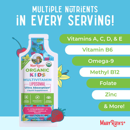 MaryRuth Organics Multivitamin for Kids | Sugar Free | Liquid Vitamins | Immune Support Supplement | Cognitive Health & Overall Wellness | USDA Organic | Vegan | Non-GMO | 14 Servings