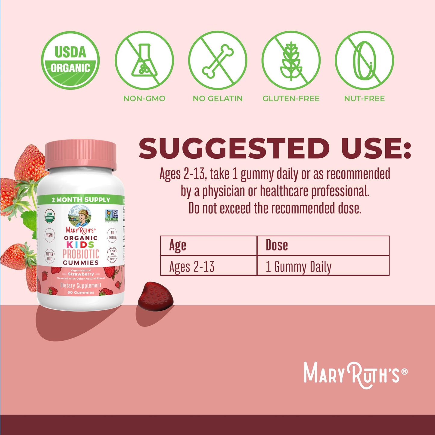 MaryRuth Organics Kids Probiotics Gummies – Digestive Health, 60 Count