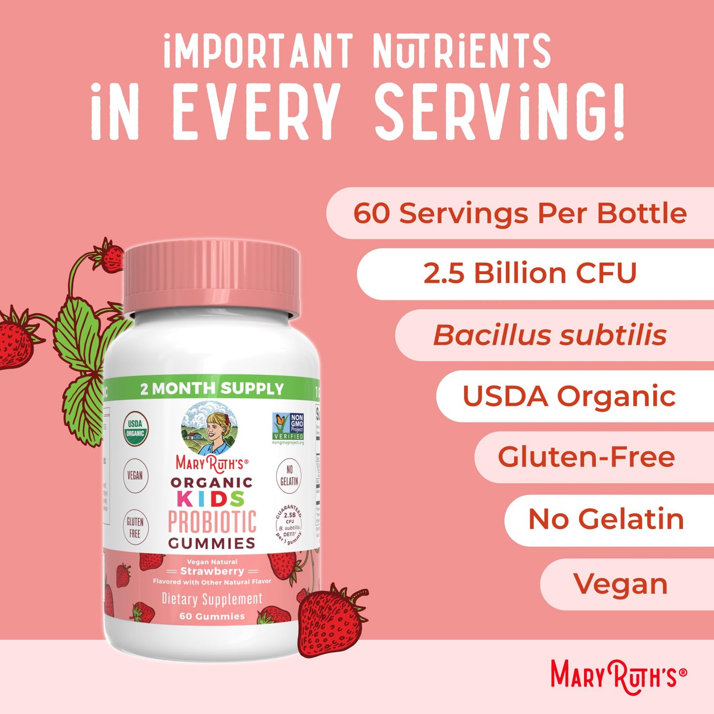 MaryRuth Organics Kids Probiotics Gummies – Digestive Health, 60 Count