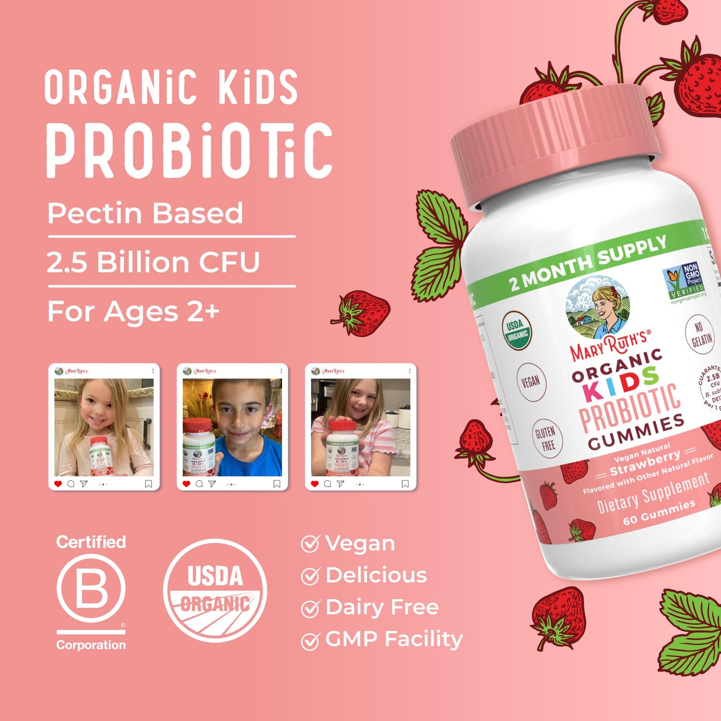 MaryRuth Organics Kids Probiotics Gummies – Digestive Health, 60 Count