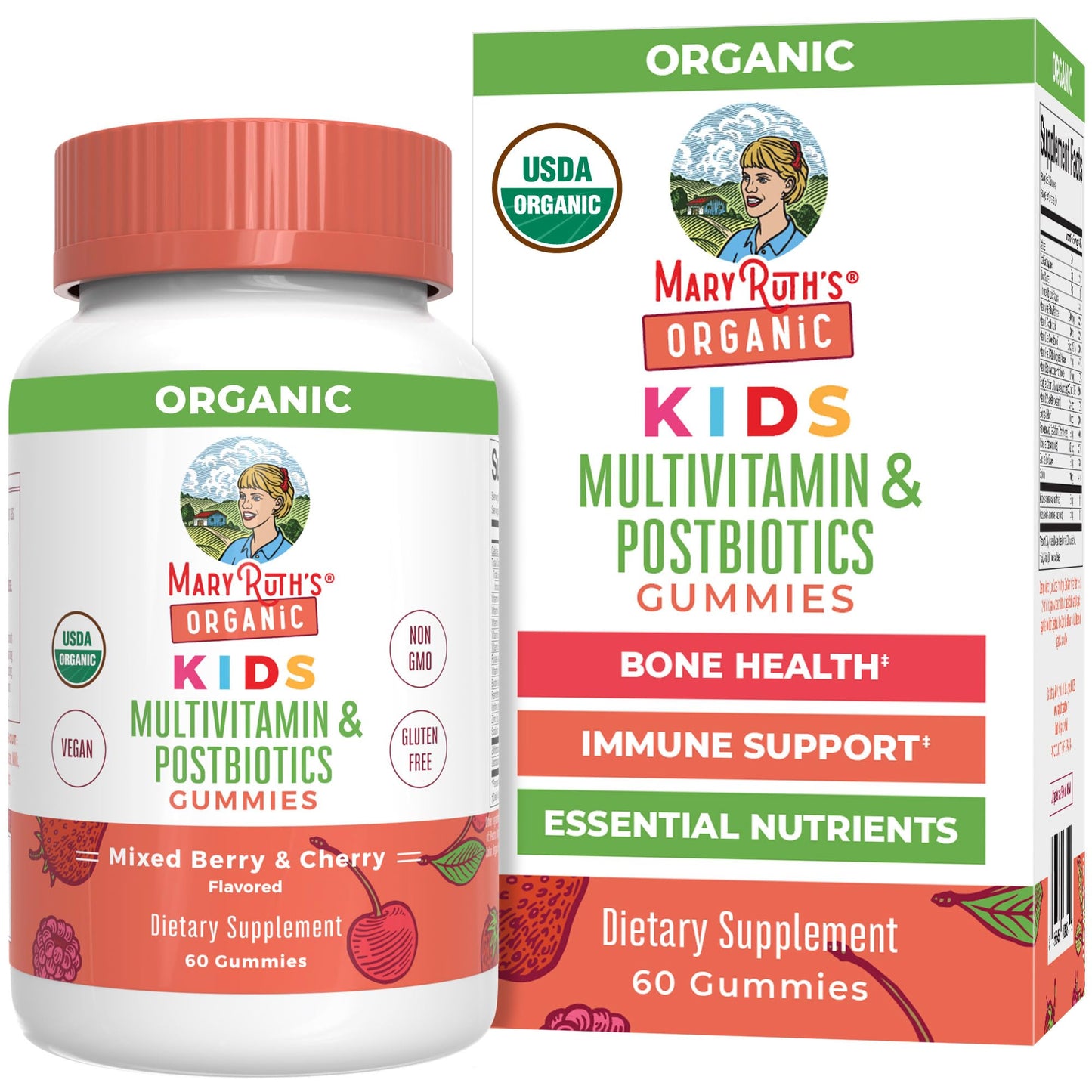 MaryRuth Organics Kids Vitamins – USDA Organic Multivitamin Gummies with Postbiotics (Ages 4+) | Vegan, Non-GMO | 60 Count