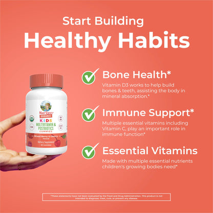MaryRuth Organics Kids Vitamins – USDA Organic Multivitamin Gummies with Postbiotics (Ages 4+) | Vegan, Non-GMO | 60 Count