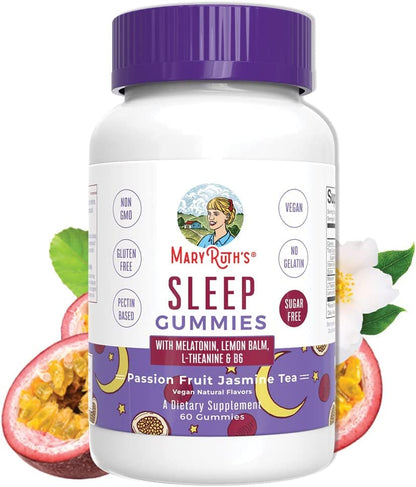 MaryRuth Organics Melatonin 5mg Sleep Gummies with L-Theanine – Lemon Balm, B6, Sugar-Free, Vegan, Non-GMO, Gluten Free | 60 Count