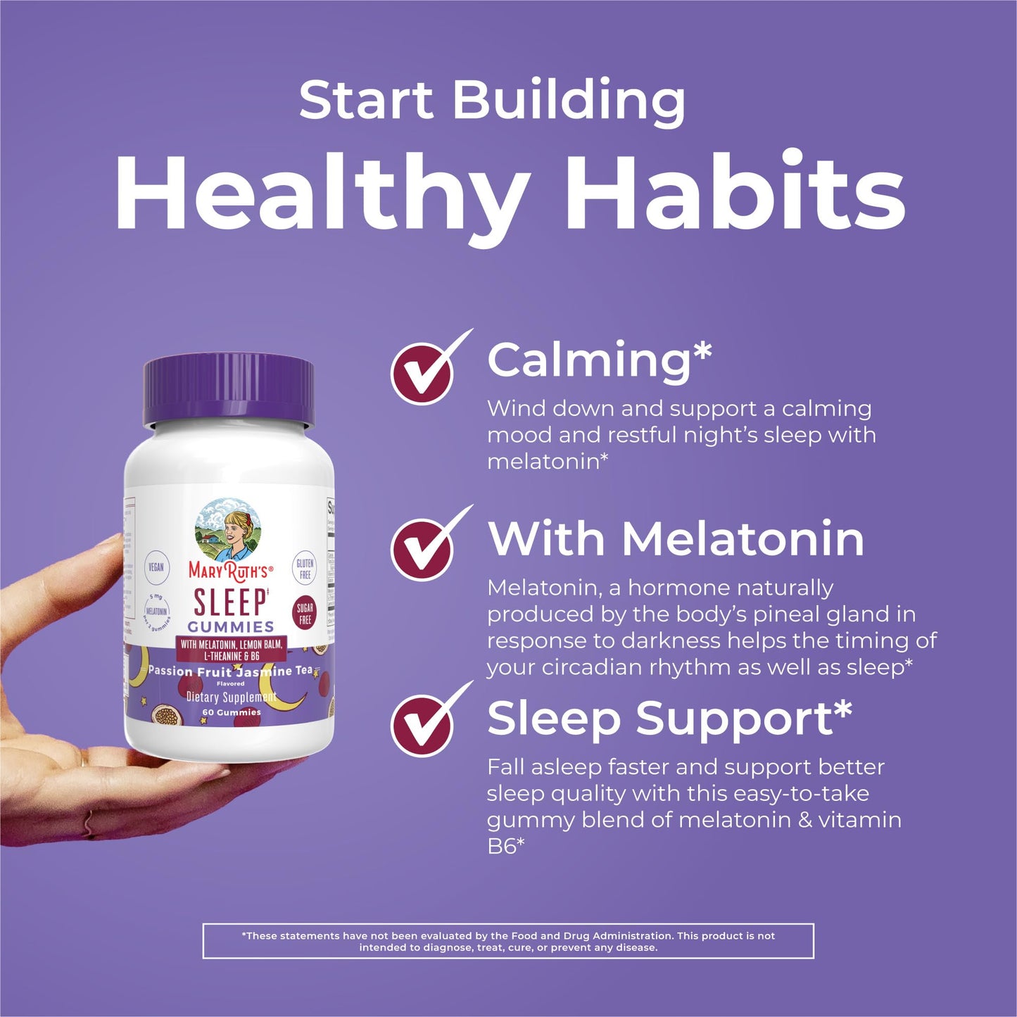 MaryRuth Organics Melatonin 5mg Sleep Gummies with L-Theanine – Lemon Balm, B6, Sugar-Free, Vegan, Non-GMO, Gluten Free | 60 Count