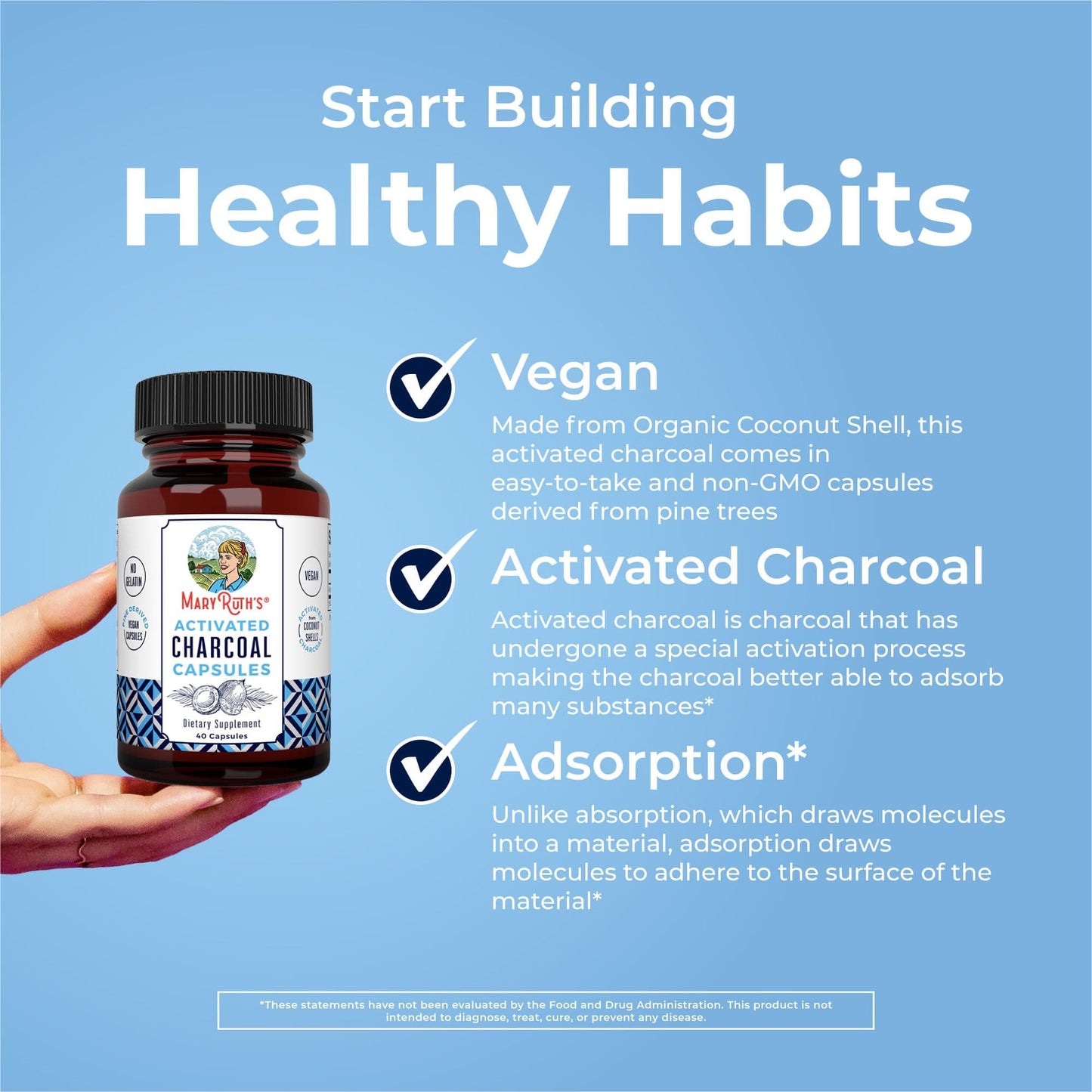 MaryRuth Organics Activated Charcoal Capsules – Vegan, Non-GMO, Gluten Free (40 Count)