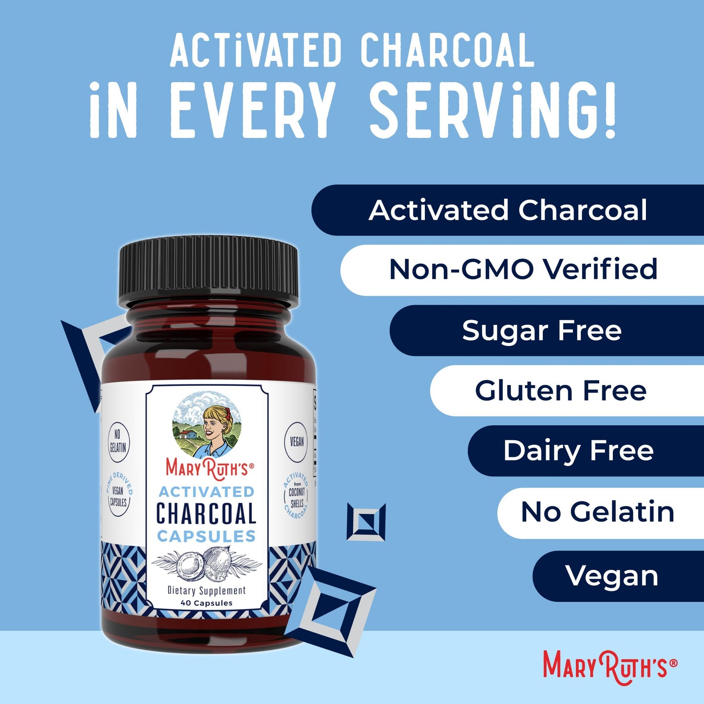 MaryRuth Organics Activated Charcoal Capsules – Vegan, Non-GMO, Gluten Free (40 Count)