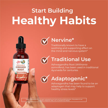MaryRuth Organics Ashwagandha Root | USDA Organic Ashwagandha Liquid Drops | Stress Relief, Natural Calm, Relaxation and Mood Support Supplement | Adaptogenic | Nervine | Vegan | Non-GMO | 60 Servings