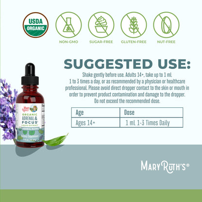 MaryRuth Organics USDA Organic Brain Nootropic Drops – Ginkgo Biloba & Astragalus | Focus & Adrenal Support | 30 Servings