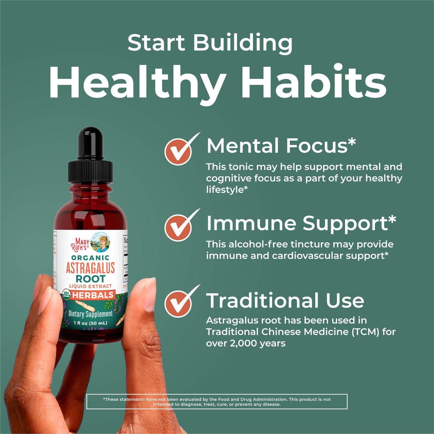 MaryRuth Organics Astragalus Root – Sugar-Free, USDA Organic, Immune Support & Focus | Vegan Liquid Drops 1 Fl Oz