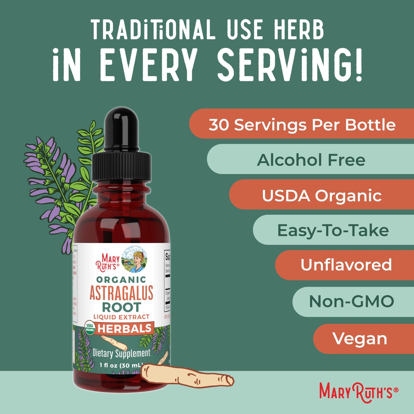 MaryRuth Organics Astragalus Root – Sugar-Free, USDA Organic, Immune Support & Focus | Vegan Liquid Drops 1 Fl Oz