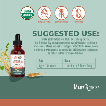 MaryRuth Organics Astragalus Root – Sugar-Free, USDA Organic, Immune Support & Focus | Vegan Liquid Drops 1 Fl Oz