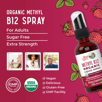 MaryRuth Organics Vitamin B12 Liquid Spray | Vegan, USDA Organic, 720 mcg | 1 fl oz