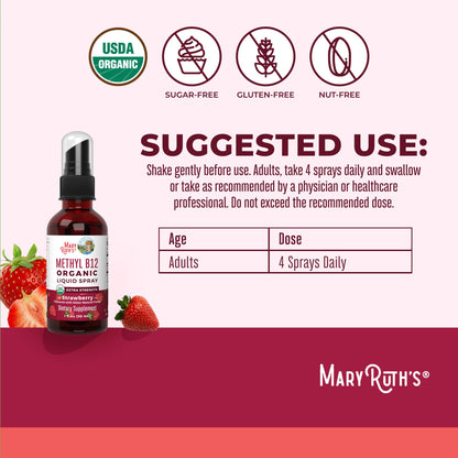 MaryRuth Organics Vitamin B12 Liquid Spray | Vegan, USDA Organic, 720 mcg | 1 fl oz