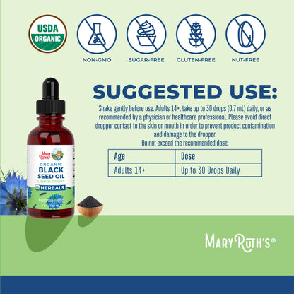 MaryRuth Organics Black Seed Oil Liquid Drops – USDA Organic, 2 Fl Oz | Immune & Respiratory Support | Vegan & Non-GMO