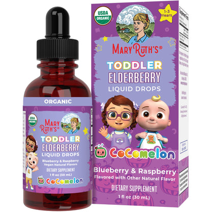 MaryRuth Organics Cocomelon Toddler Elderberry Syrup – USDA Organic, Sugar Free (Ages 1-3) 1 Fl Oz