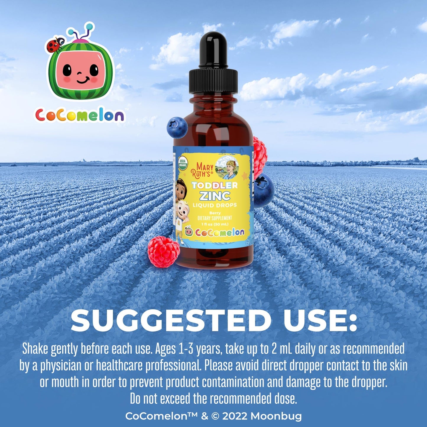 MaryRuth Organics Cocomelon Toddler Liquid Zinc – Sugar Free, USDA Organic | 1 Fl Oz