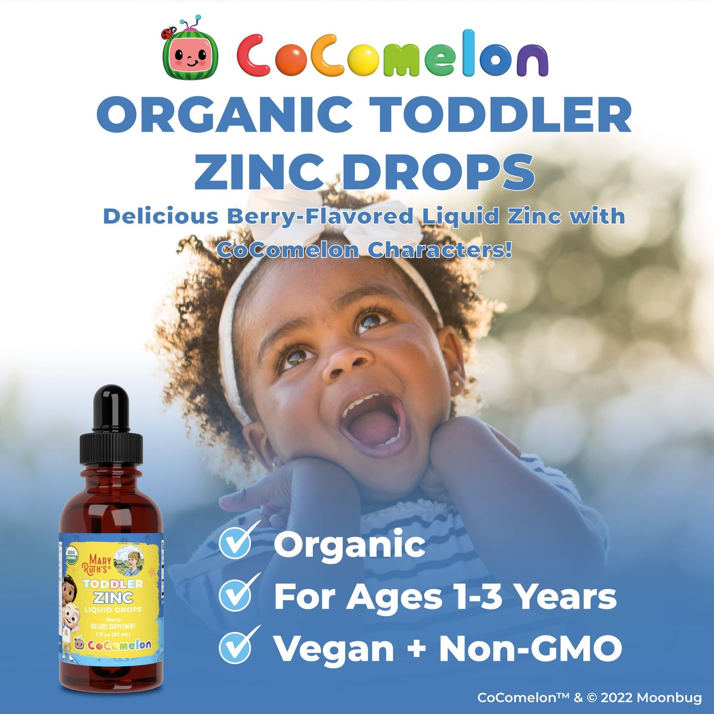 MaryRuth Organics Cocomelon Toddler Liquid Zinc – Sugar Free, USDA Organic | 1 Fl Oz
