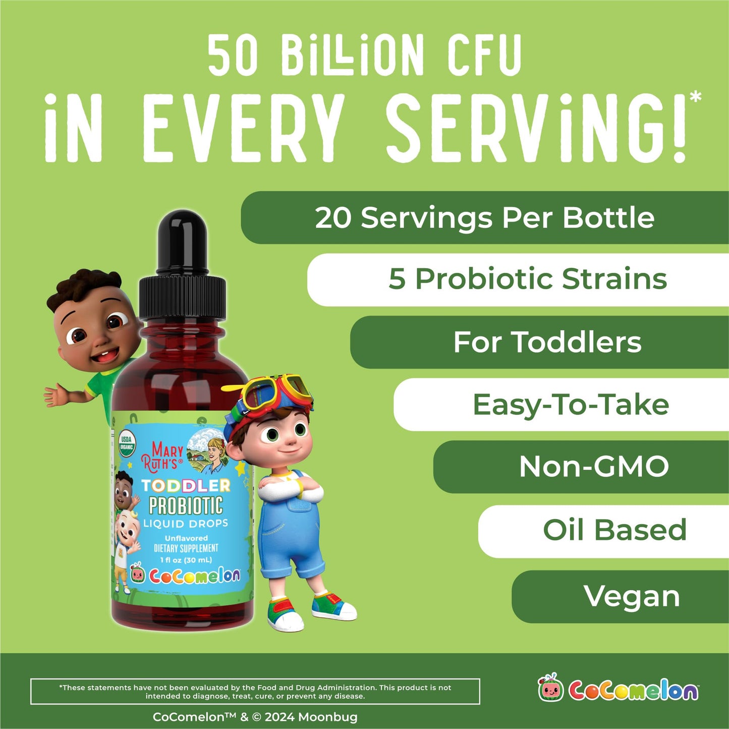 MaryRuth Organics Cocomelon Toddler Probiotic Liquid Drops – 1 oz | 150 Billion CFU | 5 Strains | USDA Organic