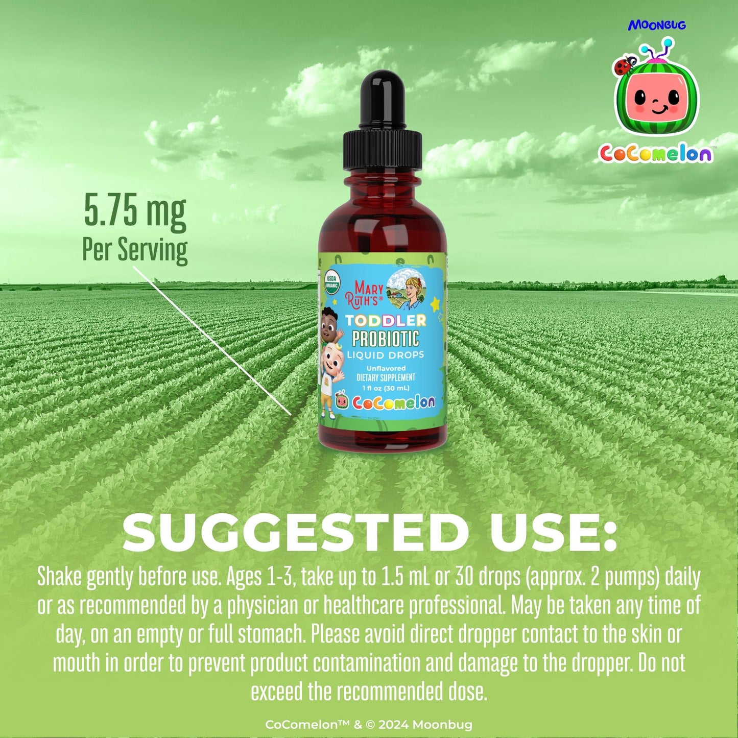 MaryRuth Organics Cocomelon Toddler Probiotic Liquid Drops – 1 oz | 150 Billion CFU | 5 Strains | USDA Organic