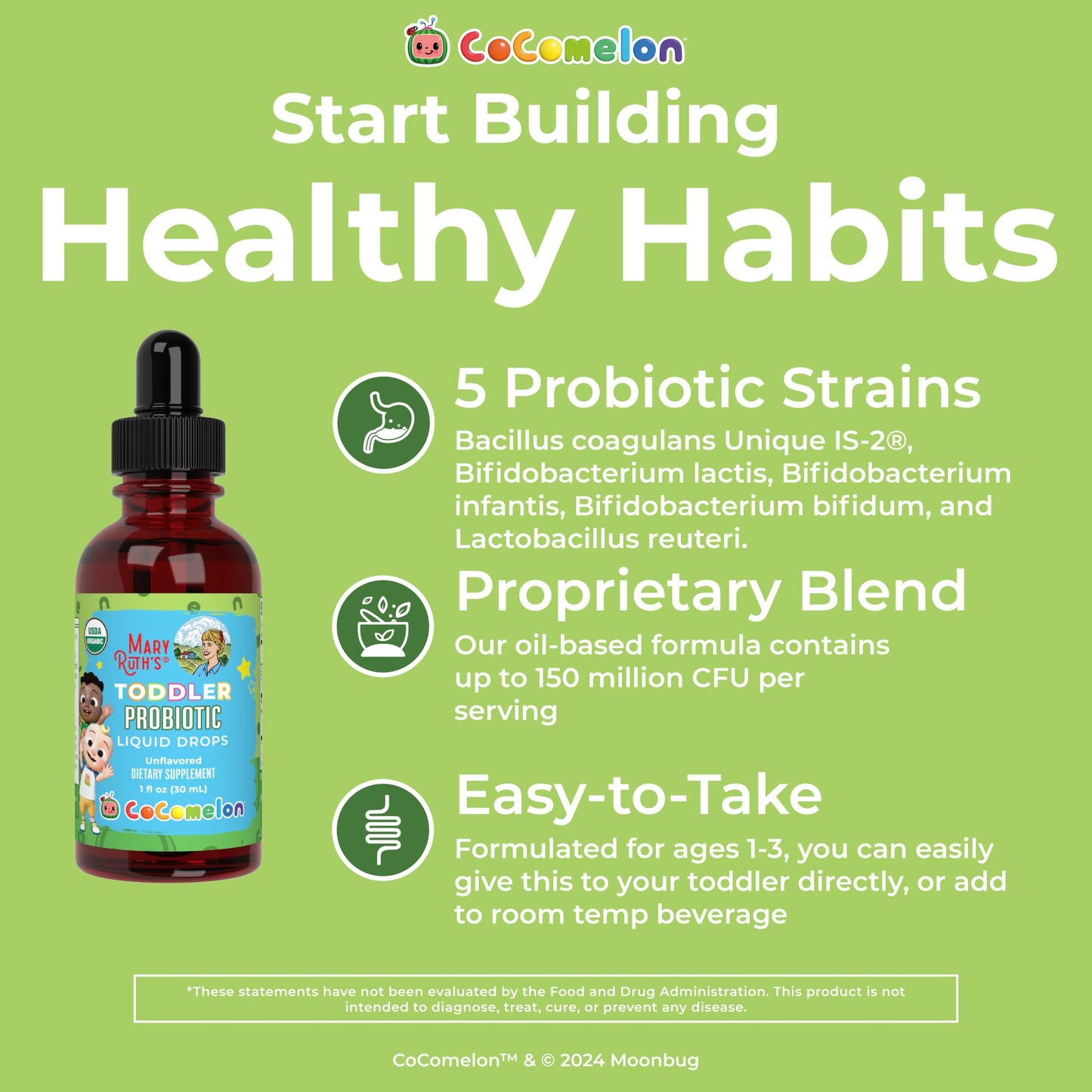 MaryRuth Organics Cocomelon Toddler Probiotic Liquid Drops – 1 oz | 150 Billion CFU | 5 Strains | USDA Organic
