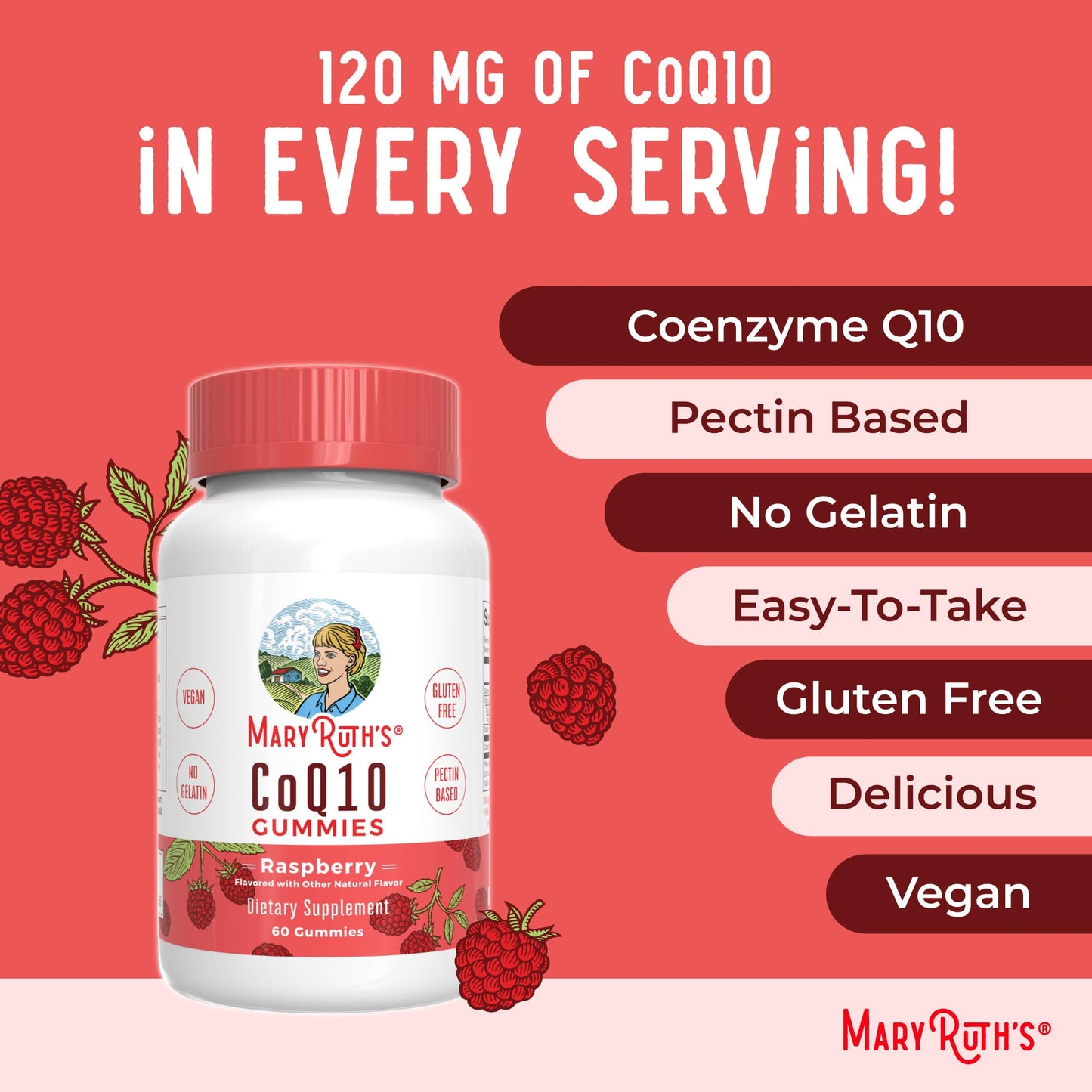 MaryRuth Organics CoQ10 Gummies - 120 mg | Vegan, Non-GMO, Gluten Free - 60 Count