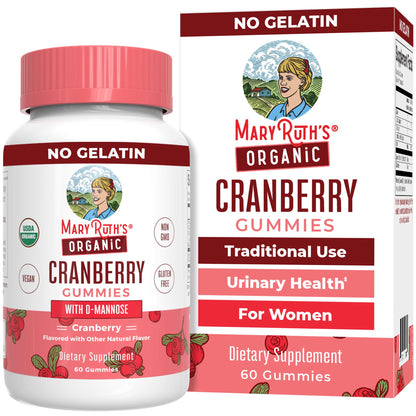 MaryRuth Organics Organic Cranberry Gummies - 500mg Cranberry + D-Mannose for Urinary Health | USDA Organic | Vegan | 30 Servings