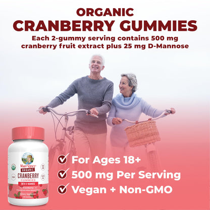 MaryRuth Organics Organic Cranberry Gummies - 500mg Cranberry + D-Mannose for Urinary Health | USDA Organic | Vegan | 30 Servings